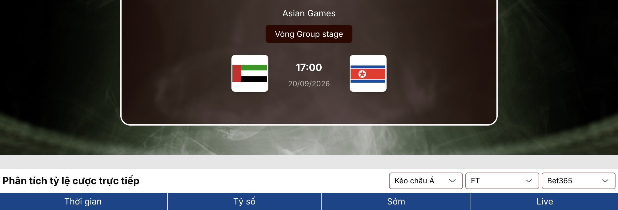 Soi tỷ lệ kèo: U23 Triều Tiên vs U23 UAE 17h ngày 20/9/2026 1 Soi tỷ lệ kèo